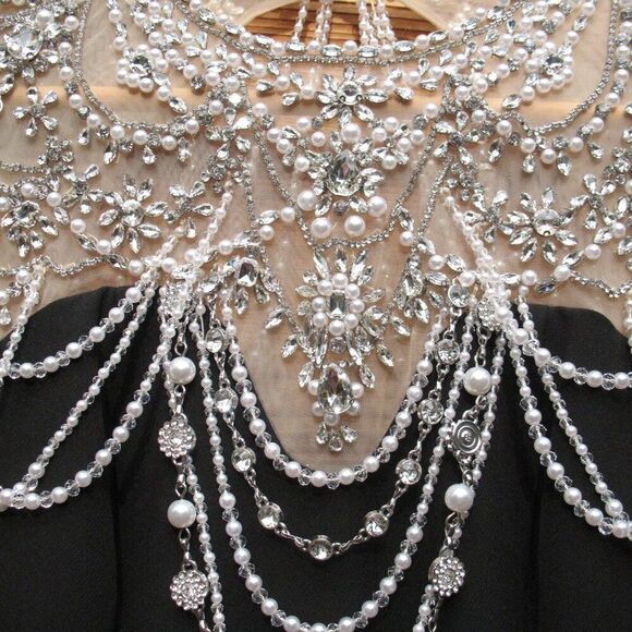 MAC DUGGAL 11775 Black Draped Pearl Beaded Mermaid Gown Dress - Picture 8 of 13